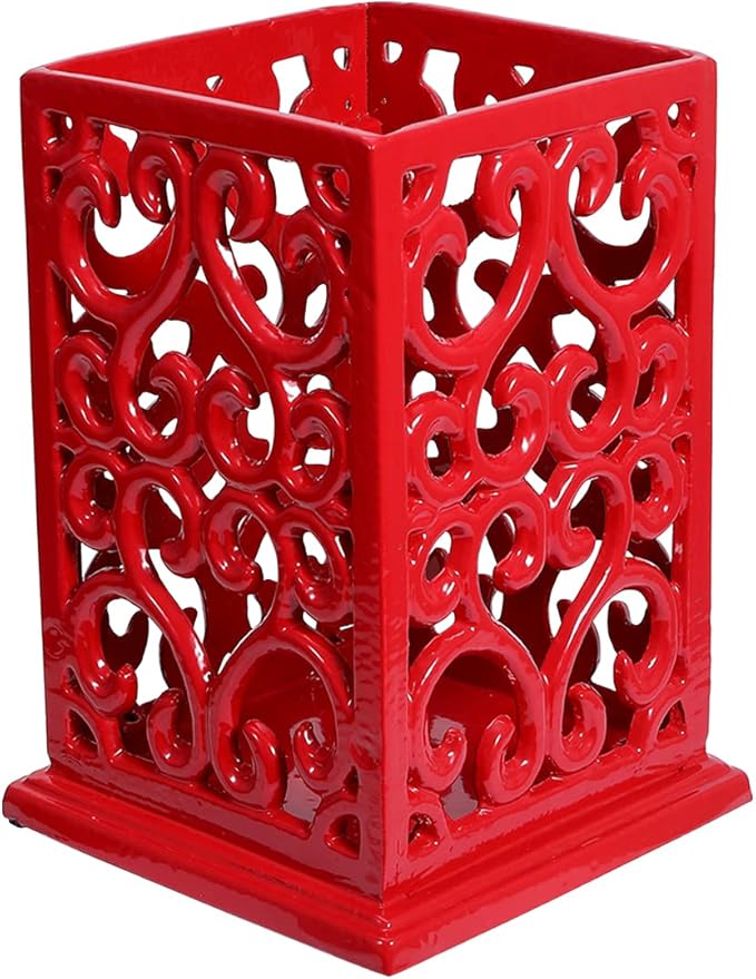 jogreful Utensil Holder, Cast Iron Kitchen Utensil Crock for Countertop, Extra Large Utensil Organizer with Weighted-Base, Housewarming Vintage Decor, Vine Pattern, Red