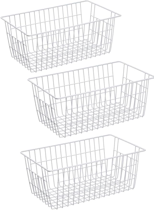 blitzlabs Wire Storage Basket Freezer Organizer Bins Metal Wire Baskets Organizer Storage Baskets for Kitchen, Cabinets, Pantry, Freezer, BathroomSet of 3