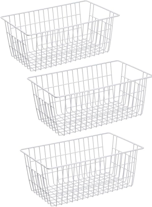 blitzlabs Wire Storage Basket Freezer Organizer Bins Metal Wire Baskets Organizer Storage Baskets for Kitchen, Cabinets, Pantry, Freezer, BathroomSet of 3