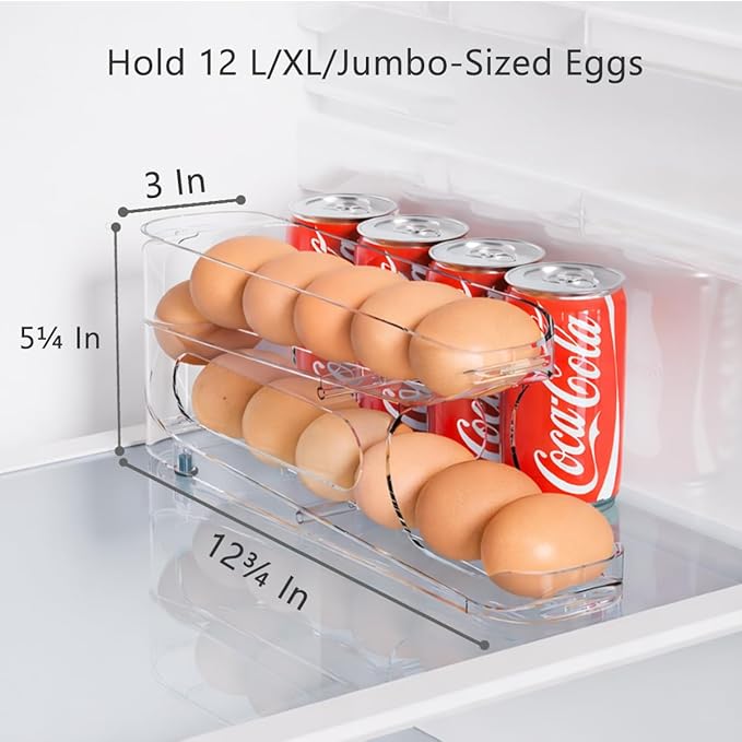 Egg Holder for Fridge, Auto Rolling Egg Storage Organizer for Refrigerator, Clear Space Saving Container, Dispenser - FIFO Egg Roller for Eggs 24 Count