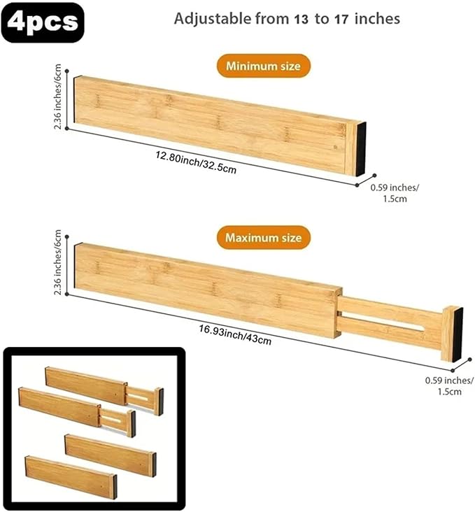 4Pcs Drawer Dividers Organizers Adjustable Expandable Spring Loaded Separators for Kitchen Bedroom Dresser(S)