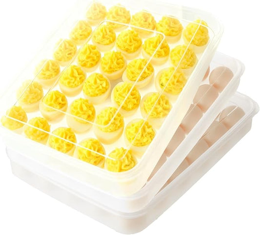 3 Pack Deviled Egg Containers with Lid, 90 Clear Deviled Egg Platter Carrier Holder Tray Fridge Stackable Countertop Portable Egg Platter for Party, Easter, Travel