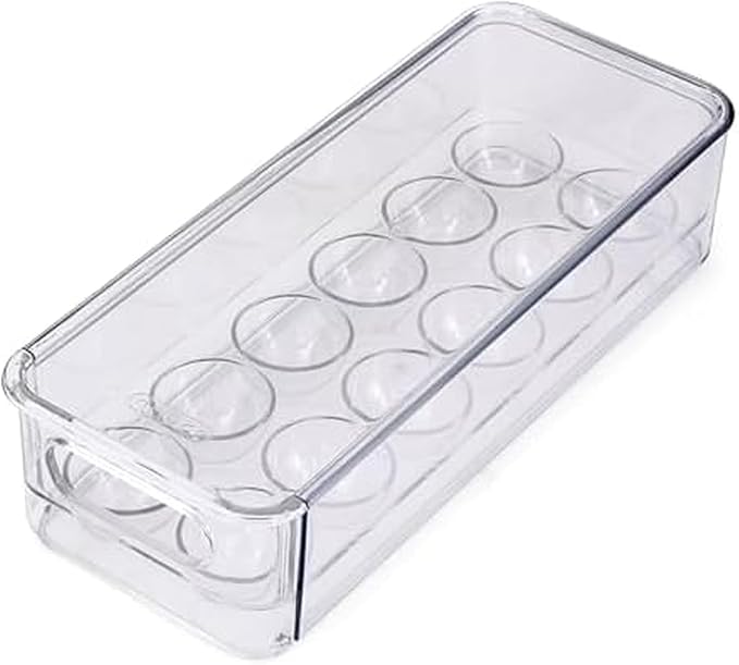 Copco Egg Storage Drawer with Removable Lid and Flat Top For Stacking and Space Saving, Holds 14 Medium, Large, XL, or Jumbo Eggs, Handle for Easy Transport, Clear