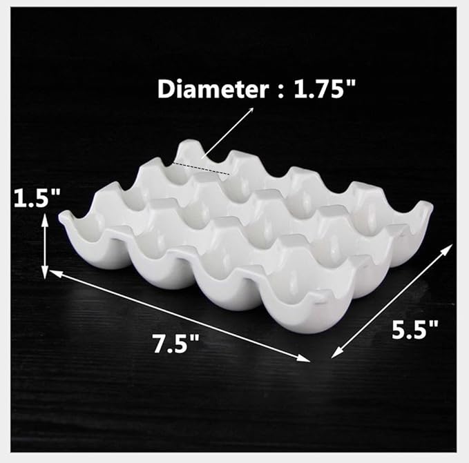 Leoyoubei 12 Cups Egg Holder for Fridge,Egg Tray Holder,Pretty Ceramic Egg Plate,7.5X5.5X1.5" Kitchen Restaurant Fridge Storage and Cookable Egg Porcelain Decorative Crate White-Heat Resistant