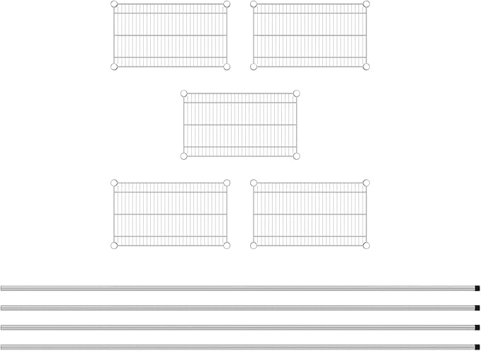 Commercial NSF Listed Chrome Stationary Wire Shelving Kit 14" x 24" x 96", with 5 Shelves Perfect for Warehouse, Walk-in Refrigerator, Freezer, Grocery Store, Restaurant, Dishroom