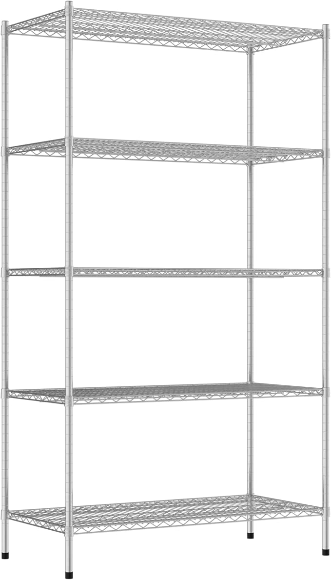 Commercial NSF Listed Chrome Stationary Wire Shelving Kit 24" x 48" x 86", with 5 Shelves Perfect for Warehouse, Walk-in Refrigerator, Freezer, Grocery Store, Restaurant, Dishroom