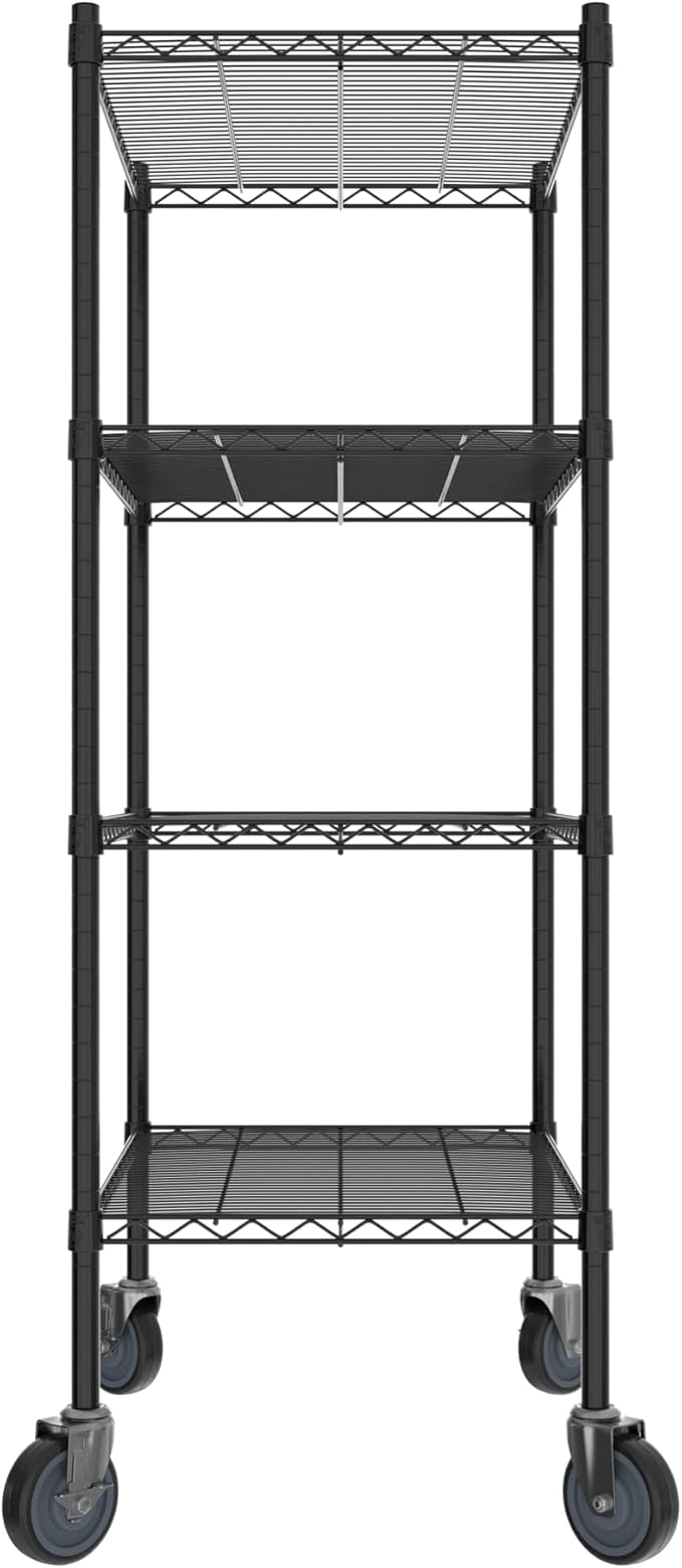 Commercial NSF Listed Black Epoxy Mobile Wire Shelving Kit 21" x 30" x 60", with 4 Shelves Perfect for Warehouse, Walk-in Refrigerator, Freezer, Grocery Store, Restaurant, Dishroom