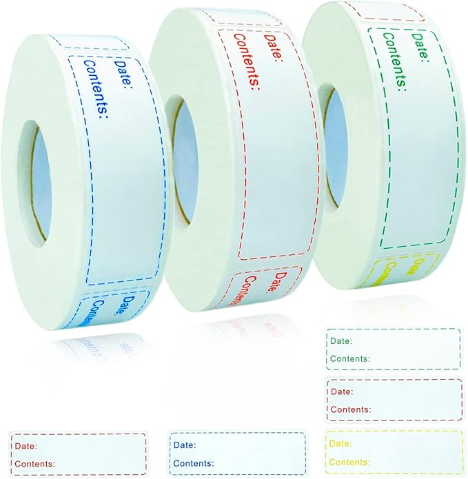 450pcs Smatagee Removable Freezer Labels,1 x 3 Inch Food Storage Stickers,Self-Adhesive Date Labels-Waterproof Oil-Resistant Easy Clean Leaves no Residue,4 Color Labels 3 Rolls