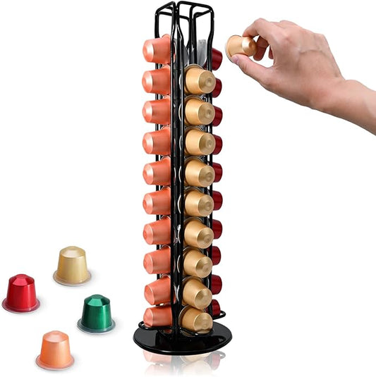 Coffee Pod Holder Carousel for Nespresso OriginalLine – 360° Rotating Capsule Organizer Holds 40 Pods, Space-Saving Countertop Storage Organizer Espresso Pod Rack for Home & Office (Black)