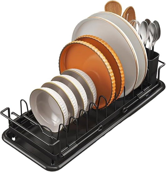 Dish Drying Rack, Retractable Sink Drainer, Adjustable Non Slip Organizer for Kitchen Counters Apartment RV Farmhouse Use Holding Pots Pans Utensils, Space Saving Design for Daily Cleaning