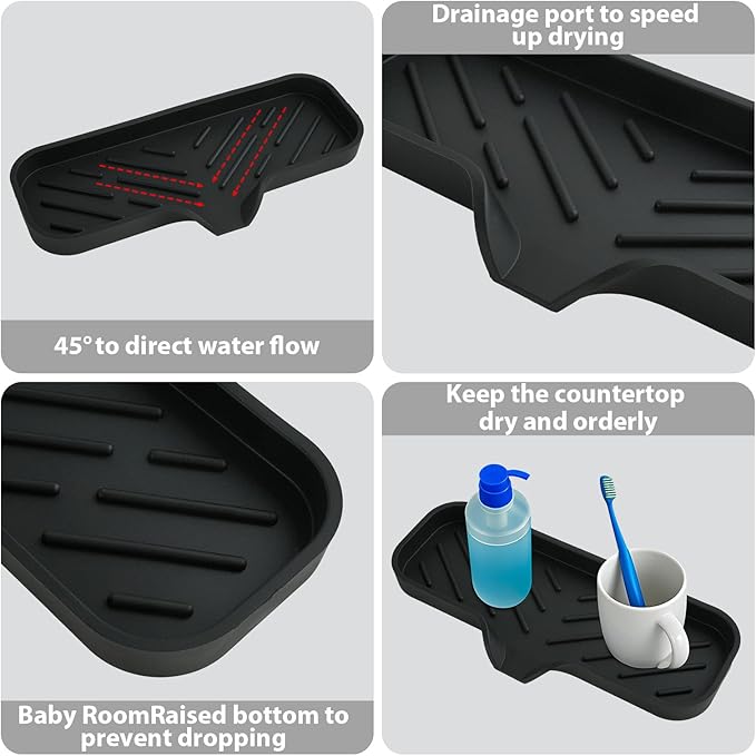 Silicone Soap Dish, 2Pcs Sponge Holder with Drain Spout, Kitchen Sink Organizer, Bath Tray Caddy Soap Tray for Kitchen Counter Bathroom Dish Scrubber(Black)