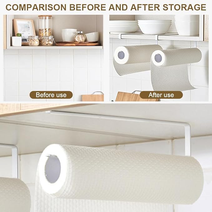 Paper Roll Holder, Kitchen Roll Holder Under Cabinet, 2Pcs Papers Towel Holder Countertop, Kitchen Rolls Hanger Dispenser Storage Rack, Stainless Steel Papers Towel for Bathroom