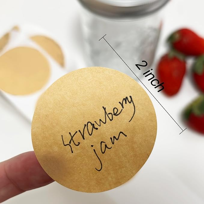 2" Kraft Canning Labels - 500 Pcs Round Jam & Jelly Jar Labels for Pantry, Spices & Bottles