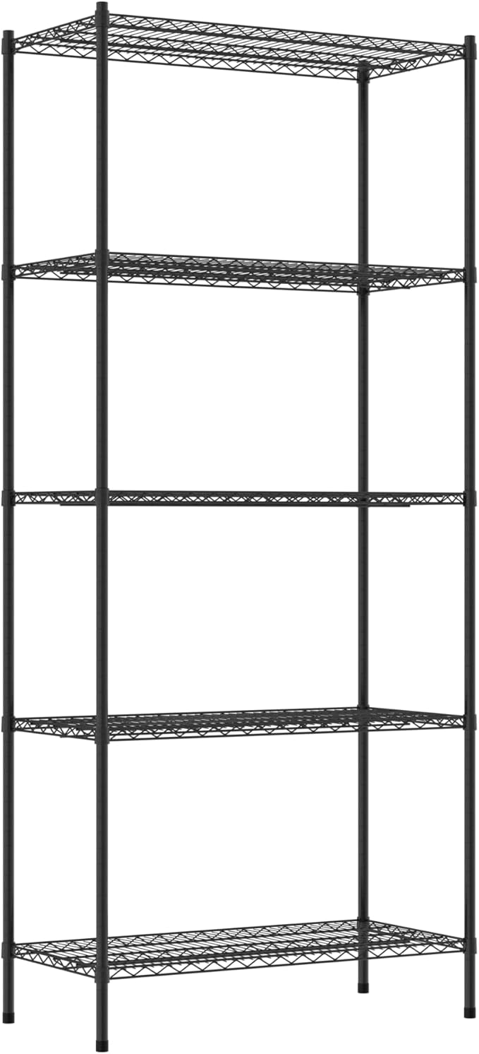 Commercial NSF Listed Black Epoxy Stationary Wire Shelving Kit 21" x 42" x 96", with 5 Shelves Perfect for Warehouse, Walk-in Refrigerator, Freezer, Grocery Store, Restaurant, Dishroom