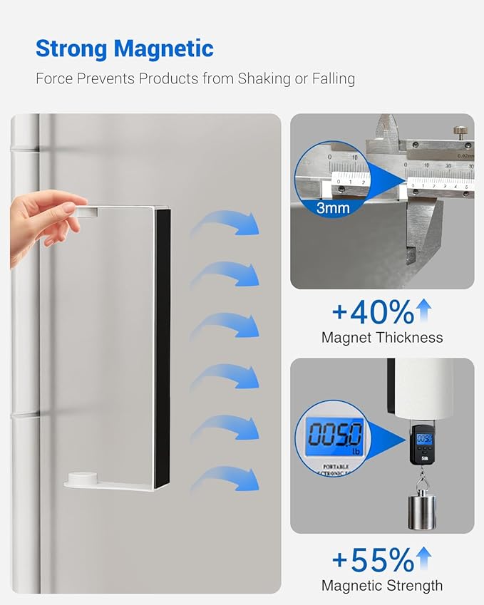 Magnetic Paper Towel Holder for Fridge, No Drilling, Strong Magnet, White, Paper Towel Holder Magnetic for Refrigerator, Rv, Grill, Kitchen Decor and Accessories