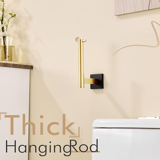KOKOSIRI Toilet Paper Holder Black with Gold Toilet Roll Holder Hold Mega Rolls Kitchen Bathroom Tissue Paper Dispenser Stainless Steel, B2005GDK