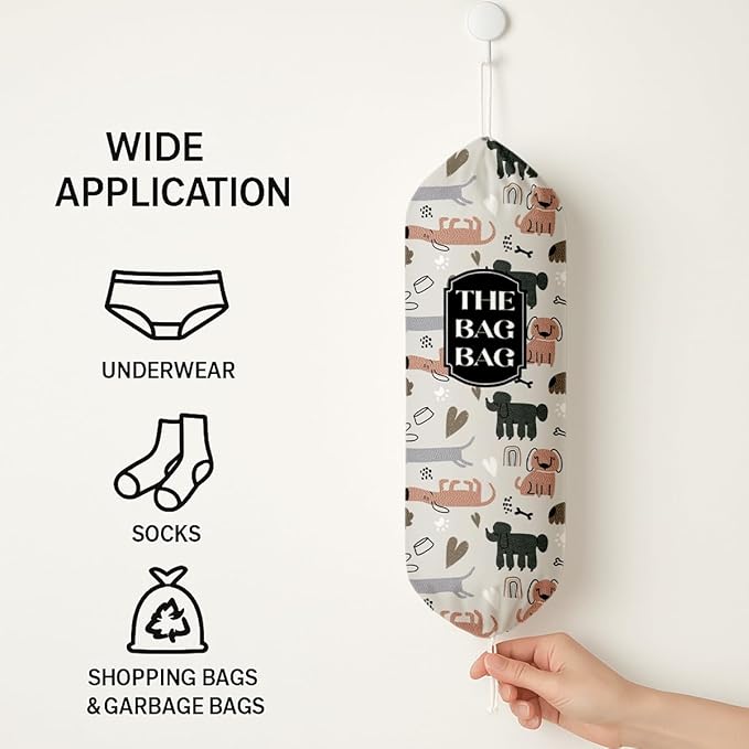 Dog Plastic Bags Holder Organizer for Shopping Sack, The Bag Bag Grocery Bags Holder, Reusable Hanging Trash Sack Organizer, Wall Mount Plastic Sacks Storage Container Dispenser, Gifts for Dog Lover
