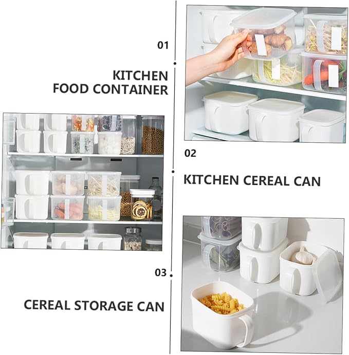 Kitchen Food Storage Containers with Handle and Lid Large White Plastic Airtight Cereal Storage Canisters for Fridge 2pcs Food Organizer Boxes with Labels for Fruit