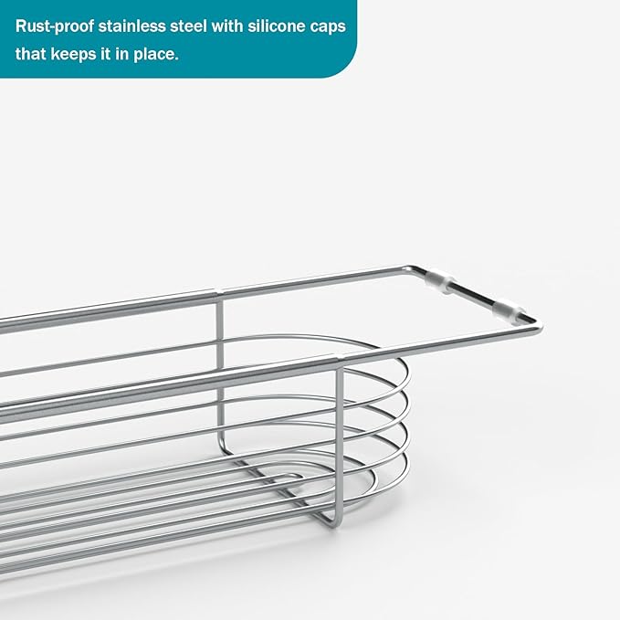 Sink Caddy Sponge Holder Kitchen Sink Organizer, Telescopic sink organizer rack for kitchen Expandable 13.4" to 17.1", Stainless Steel