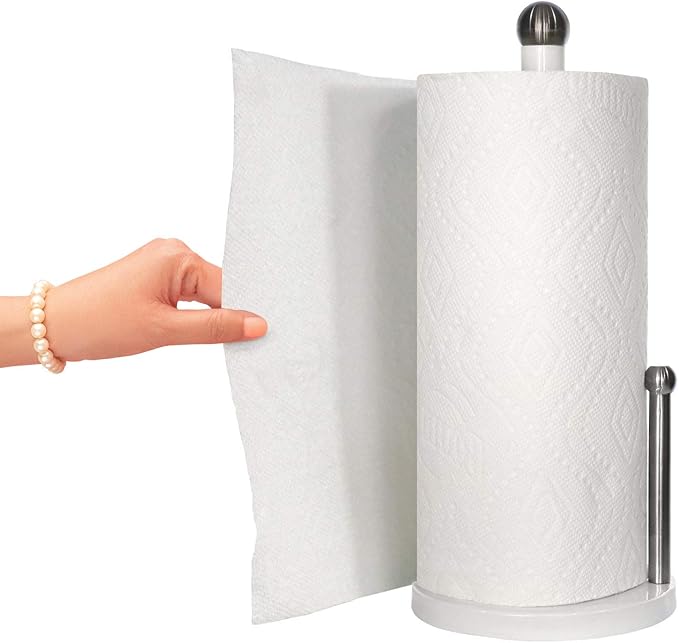 Blue Donuts Countertop Paper Towel Holder with Weighted Base - Easy One-Handed Tear, Modern Design, Black