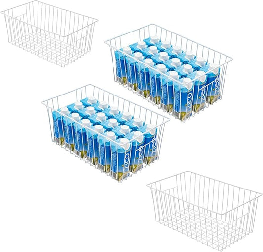 Y.Z.Bros 16inch Freezer Storage Organizer Baskets, Household Wire Refrigerator Bins with Built-in Handles for Cabinet, Pantry, Closet, Bedroom