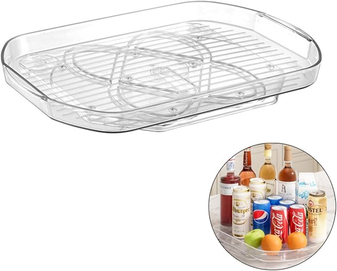 Organizer for Refrigerator Rotates 360 Turntable Fridge Cabinet Storage Fridge Storage Condiment Food Spices Pantry Bathroom and Vanity Makeup Organizers (Transparent, Large Size, 15.9 * 11.4)