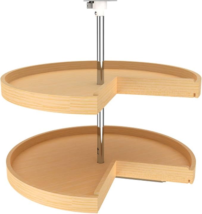 Rev-A-Shelf 28" Pie-Cut Lazy Susan Organizer for Base Corner Kitchen Cabinets, Banded Wood Home Storage 2-Shelves w/Telescoping Shaft, LD-4BW-942-28-1
