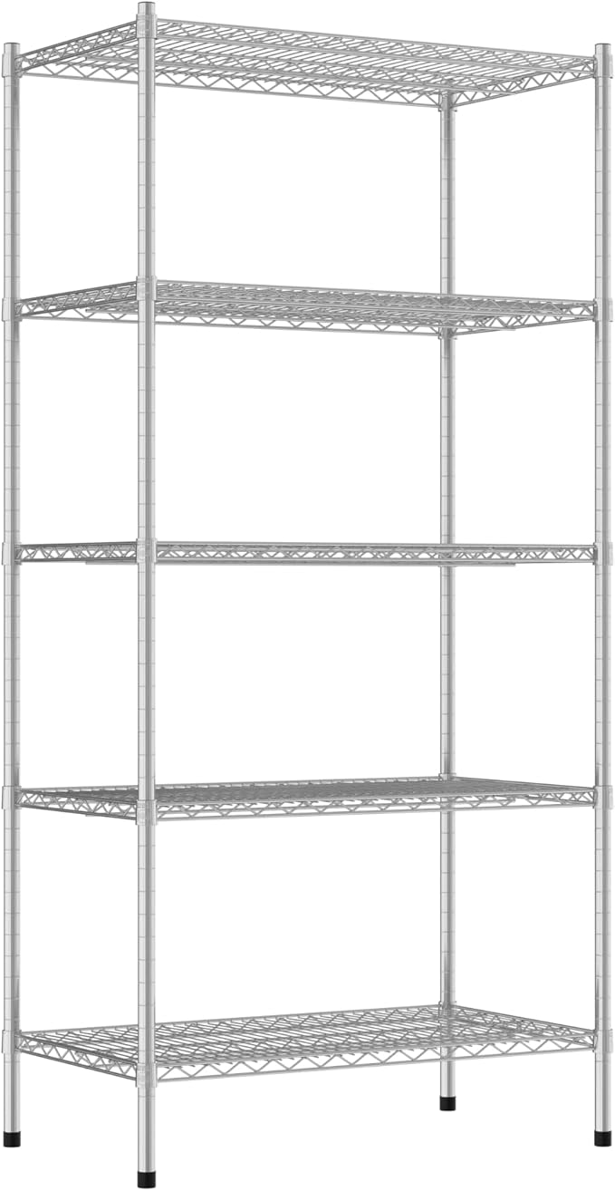 Commercial NSF Listed Chrome Stationary Wire Shelving Kit 21" x 36" x 74", with 5 Shelves Perfect for Warehouse, Walk-in Refrigerator, Freezer, Grocery Store, Restaurant, Dishroom