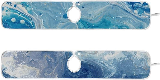 2 PCS Kitchen Sink Splash Guard 30 Inch Faucet Mat for Kitchen Sink Bathroom Sink Faucet Absorbing Drip Drain Mat Pad Microfiber Soft Washable Blue Fluid