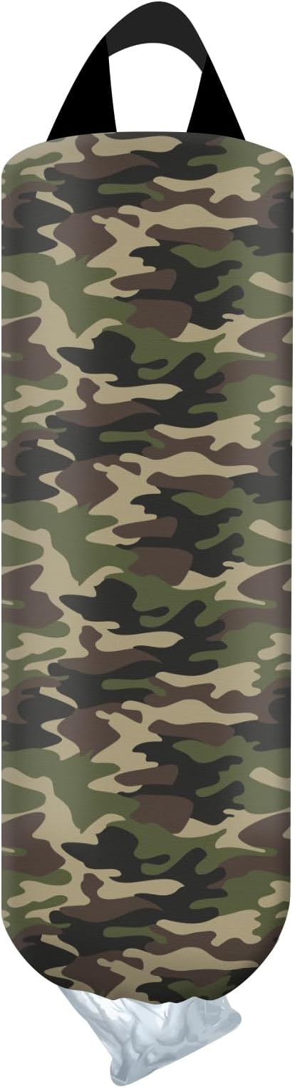 Plastic Bag Holder, Wall Mount Grocery Bag Organizer, Funny Hanging Trash Storage Dispenser for Home Kitchen Green Camouflage Camo
