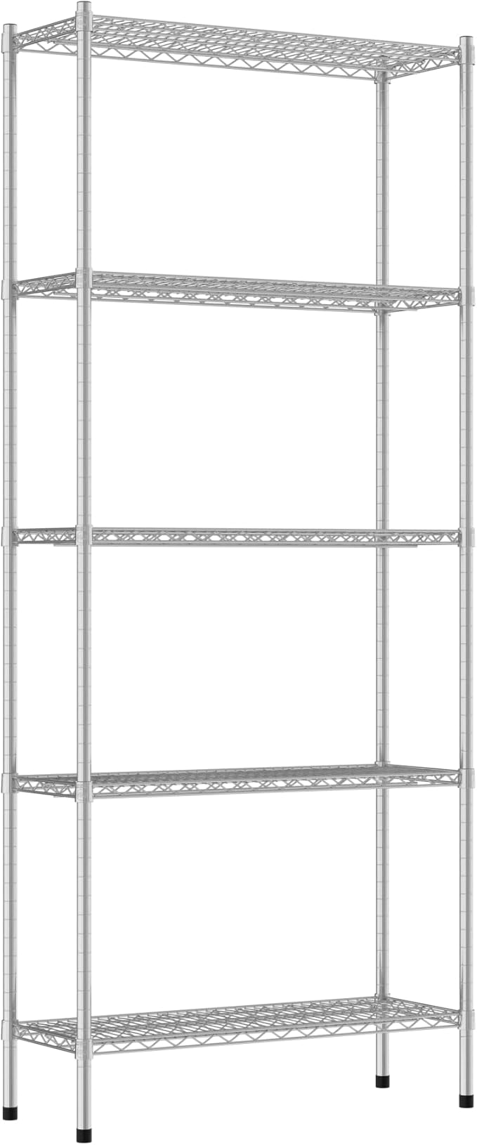 Commercial NSF Listed Chrome Stationary Wire Shelving Kit 14" x 36" x 86", with 5 Shelves Perfect for Warehouse, Walk-in Refrigerator, Freezer, Grocery Store, Restaurant, Dishroom
