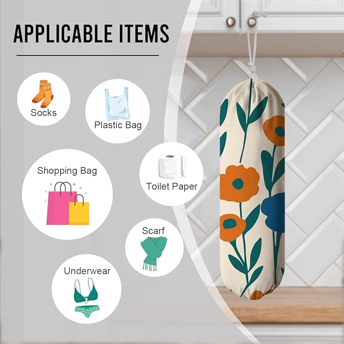 Cute Plastic Bags Holder, Garbage Shopping Trash Bags Carrier Organizer, Wall Mount Plastic Bag Organizer Dispenser, Heavy Duty Grocery Bag Storage Holder for Home Kitchen Camper