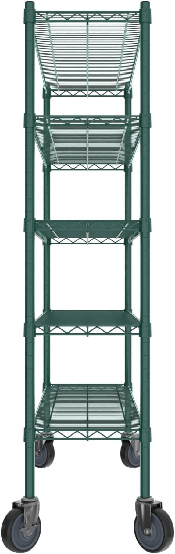 Commercial NSF Listed Green Epoxy Mobile Wire Shelving Kit 14" x 48" x 60", with 5 Shelves Perfect for Warehouse, Walk-in Refrigerator, Freezer, Grocery Store, Restaurant, Dishroom