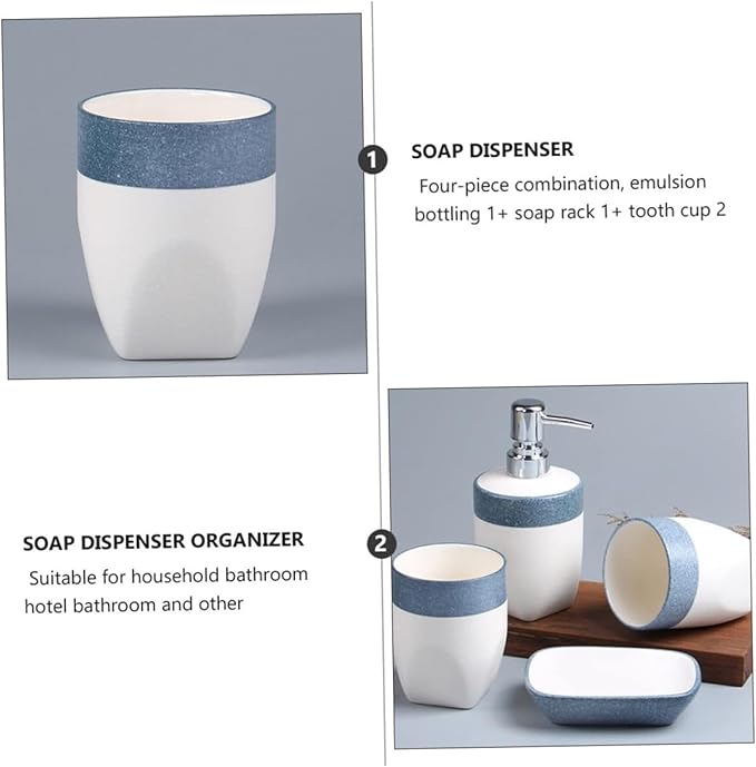 Bathroom Accesories Set 4-Piece Blue Soap Dispenser Organizer Tray Toothbrush Holder and Cup Accessories for Home House Decor Aesthetic