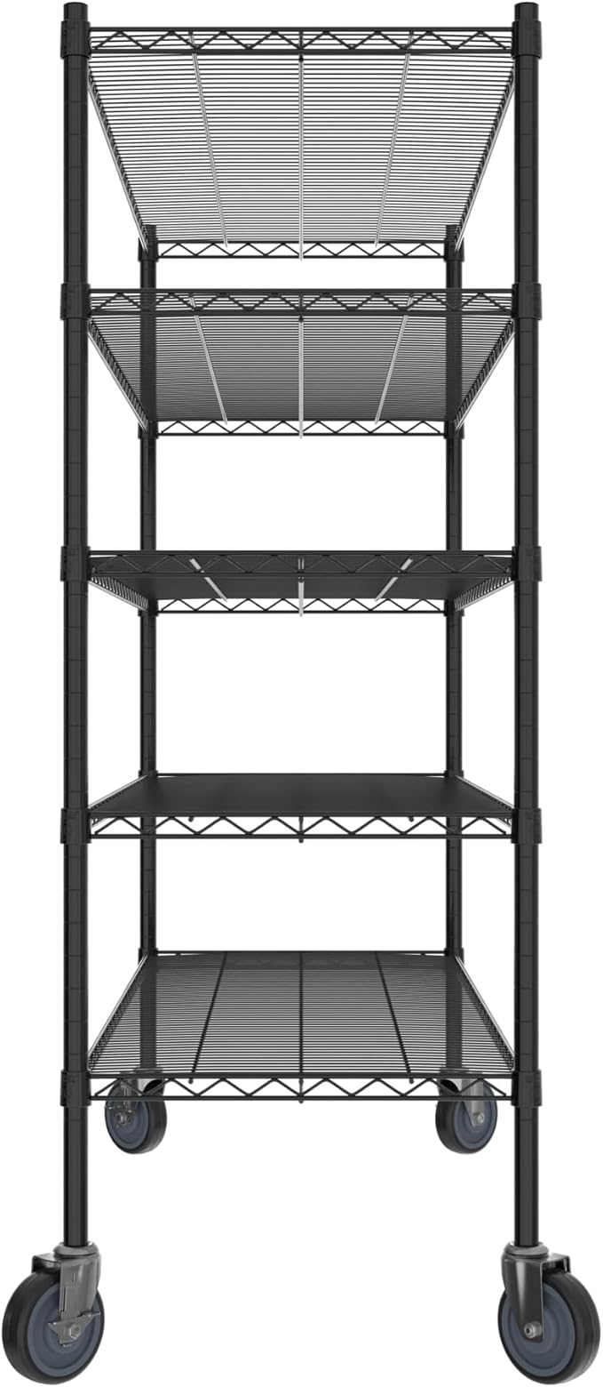 Commercial NSF Listed Black Epoxy Mobile Wire Shelving Kit 21" x 54" x 60", with 5 Shelves Perfect for Warehouse, Walk-in Refrigerator, Freezer, Grocery Store, Restaurant, Dishroom