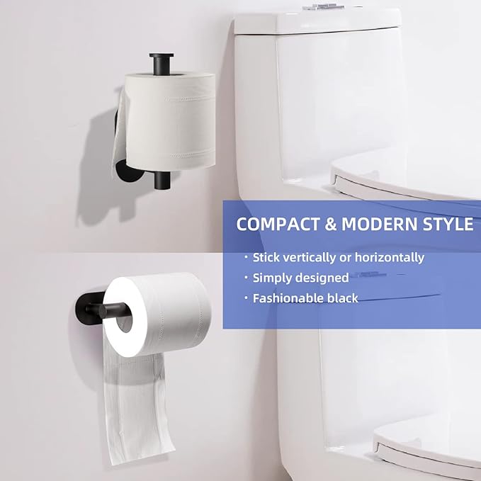 YUET Toilet Roll Holder Self Adhesive Black Paper Holders Tissue Stand Hanger Bathroom SUS-304 Stainless Steel,No Drilling Required, Strong Adhesiveness and Waterproof
