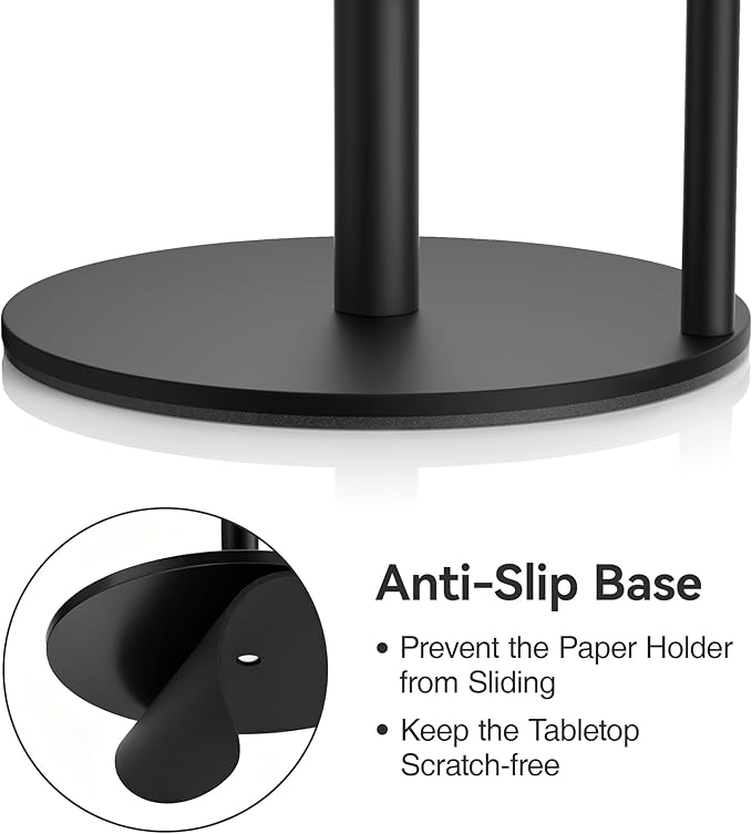 Paper Towel Holder Countertop, Stainless Steel, Black, for Kitchen, Pantry, RV