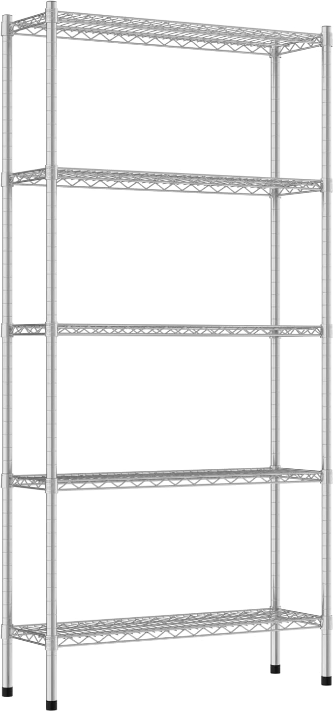Commercial NSF Listed Chrome Stationary Wire Shelving Kit 12" x 36" x 74", with 5 Shelves Perfect for Warehouse, Walk-in Refrigerator, Freezer, Grocery Store, Restaurant, Dishroom