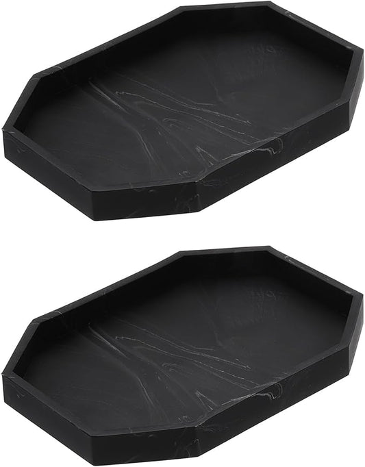 uxcell 2Pcs Bathroom Vanity Tray, 7.9" x 6" Octagon Silicone Soap Dispenser Trays, Shatterproof Kitchen Sink Organizer for Soaps Keys Candle Trinket, Marble Black