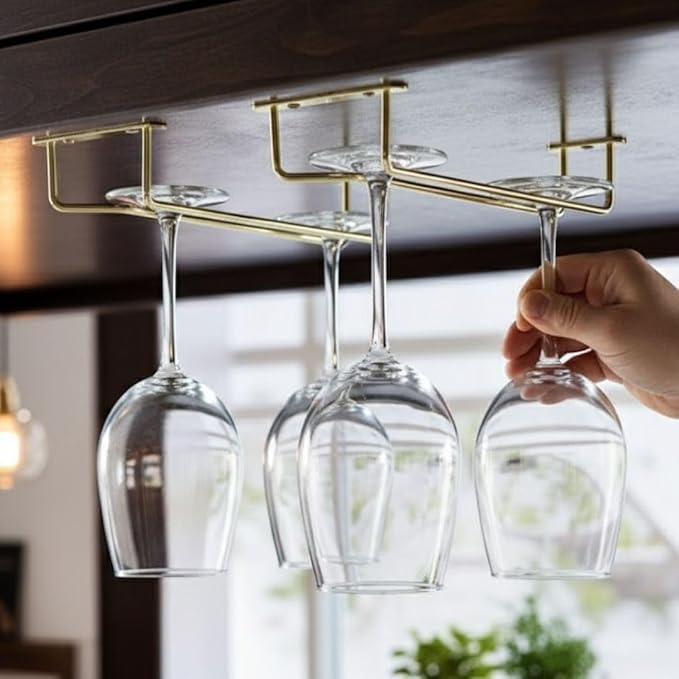 Soro Essentials Set of 2 Brass Plated 10" Glass Hangers, Rust Resistant