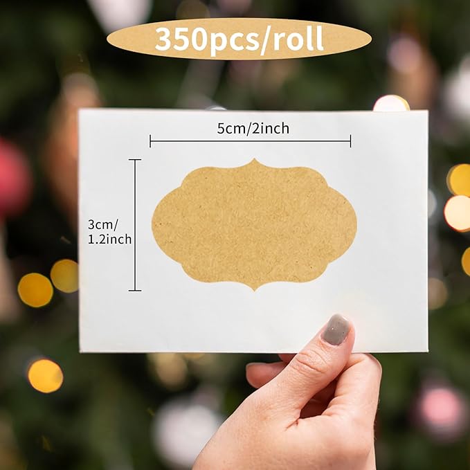 350 PCS Gift Tags & Labels, 2" x 1.2" Fancy Shape Self-Adhesive All-Purpose Jar Labels for Presents & Decoration (Kraft)