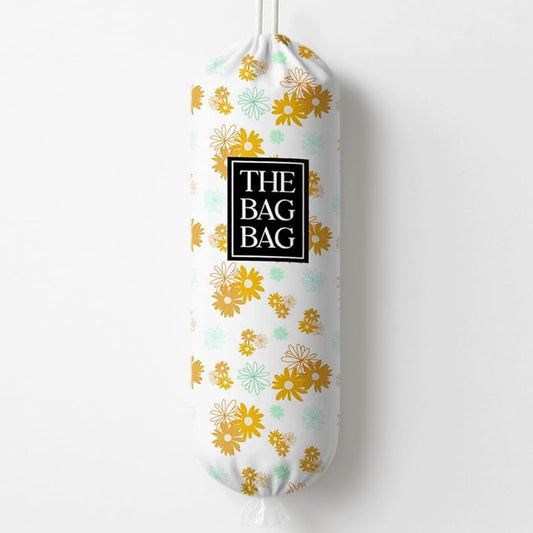 Plastic Bags Holder for Kitchen, The Bag Bag Grocery Bags Holder for Kitchen Essentials, Reusable Hanging Grocery Sack Organizer, Floral Reusable Trash Sack Storage Dispenser to Home Decor
