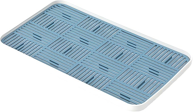 WUCYLKA Kitchen Sink Organizer Sink Caddy, Plastic Sponge & Soap Holder with Double-Layer Drain Rack – Countertop Sink Tray for Sponge, Soap, Dish Brush, Cup, and Wire Scrubber(Blue Plus)