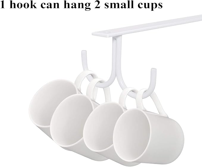 MOCOUM Under Cabinet Mug Rack, Rustic Mug Organizer Rack Cup Holder Under Shelf 12 Hanging Hooks Rack for Mugs, Coffee Cups and Kitchen Utensils Display (White-3 Pack-12 Hooks)