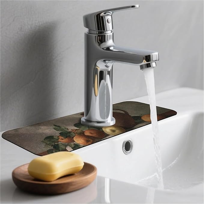 Kitchen Sink Splash Guard，apples and oranges Faucet Mat Sink Gadgets-Super Absorbent Fast Drying Mat Drip Catcher for Kitchen, Bathroom,Sink Mat, Dish Drying Mat, Bathroom(15" X 5.5" )