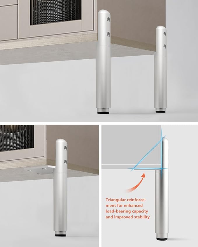 Coffee Table Leg Extenders 4 Pack Silvery 4.9-7.2 Inch Adjustable Feet for Furniture Risers Bathroom Cabinet Metal Feet Cylinder Bed Support Leg