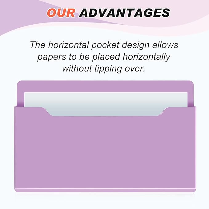 Fuutreo 6 Pcs Magnetic Wall File Organizer Magnetic Wall File Holder Refrigerator Magazine Holder for Mail Letters Paper(Violet Color,8.3 x 13.8 Inch)