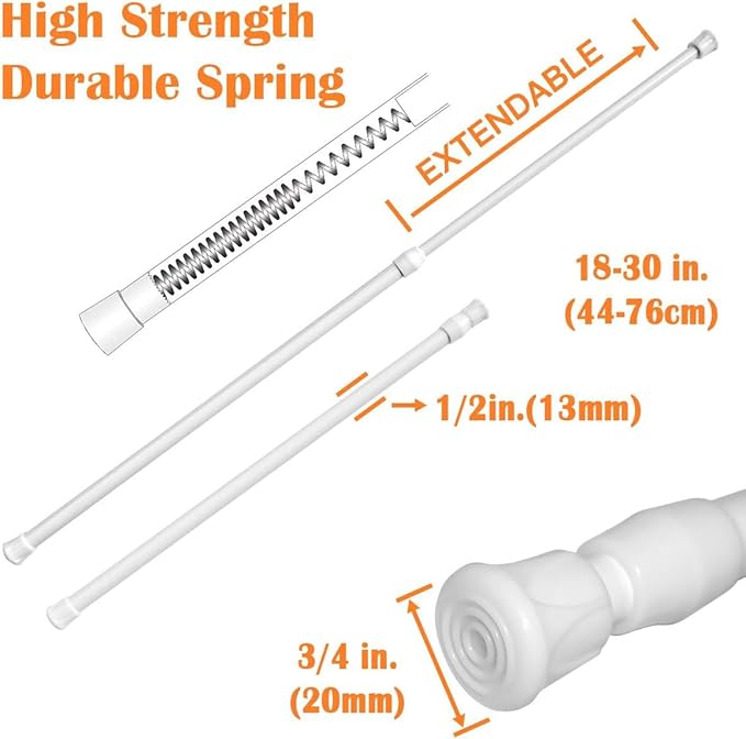 KXLife 6Pcs Spring Tension Curtain Rod, 18 to 30 Inch Adjustable Small Tension Rods No Drill, White Spring Loaded Curtain Tension Rod for Window