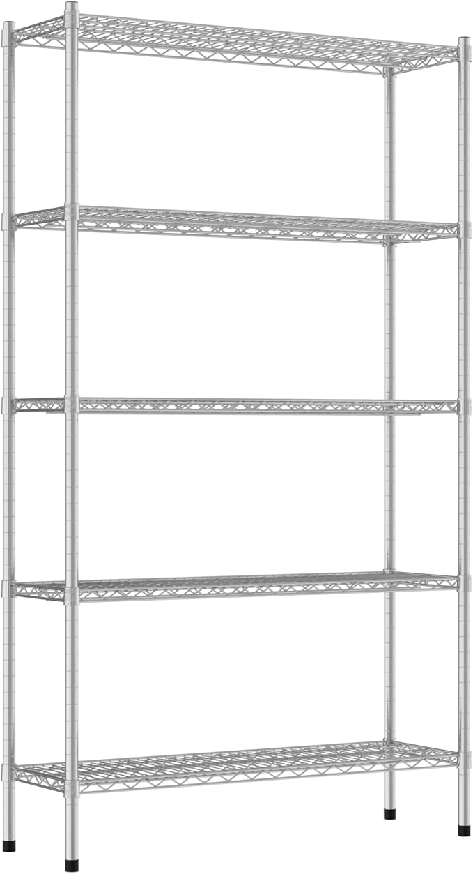 Commercial NSF Listed Chrome Stationary Wire Shelving Kit 14" x 42" x 74", with 5 Shelves Perfect for Warehouse, Walk-in Refrigerator, Freezer, Grocery Store, Restaurant, Dishroom