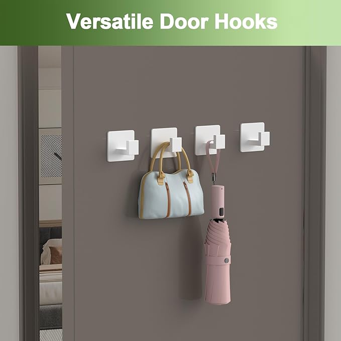 VINHOLD Adhesive Shower Hooks, Towel Hooks for Hanging Robe, Coat, Hat, Loofah, Heavy Duty Wall Hooks Stick on Bathroom, Kitchen and Office (2 Pack, White)